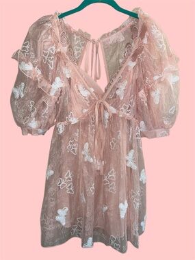 For Love and Lemons Shari Pink Sequin Butterfly Mini Dress